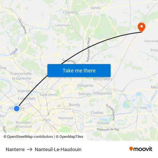 Nanterre to Nanteuil-Le-Haudouin map