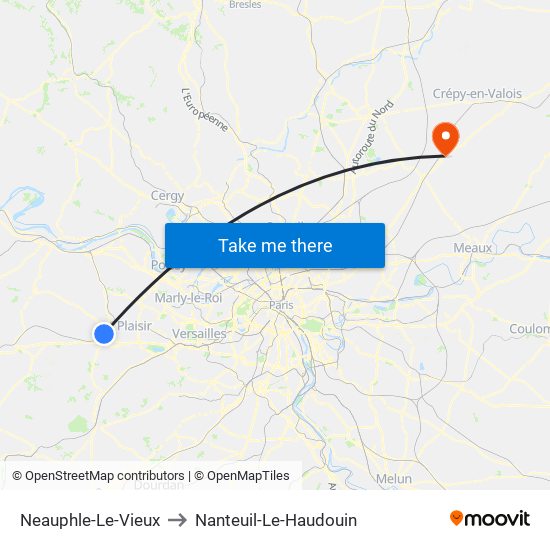 Neauphle-Le-Vieux to Nanteuil-Le-Haudouin map