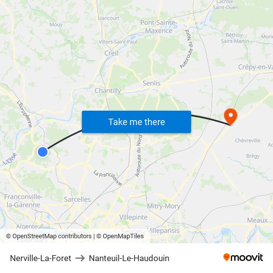 Nerville-La-Foret to Nanteuil-Le-Haudouin map