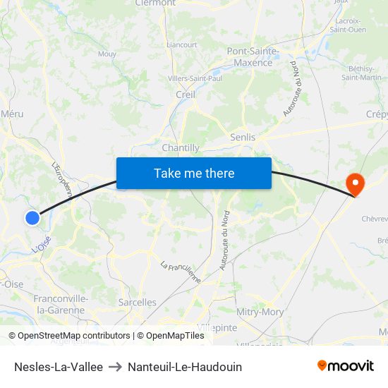 Nesles-La-Vallee to Nanteuil-Le-Haudouin map