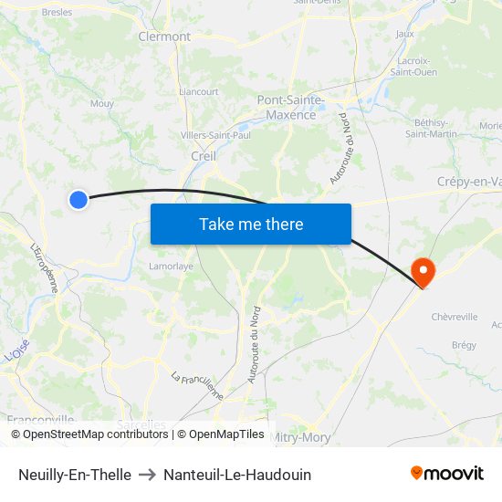 Neuilly-En-Thelle to Nanteuil-Le-Haudouin map