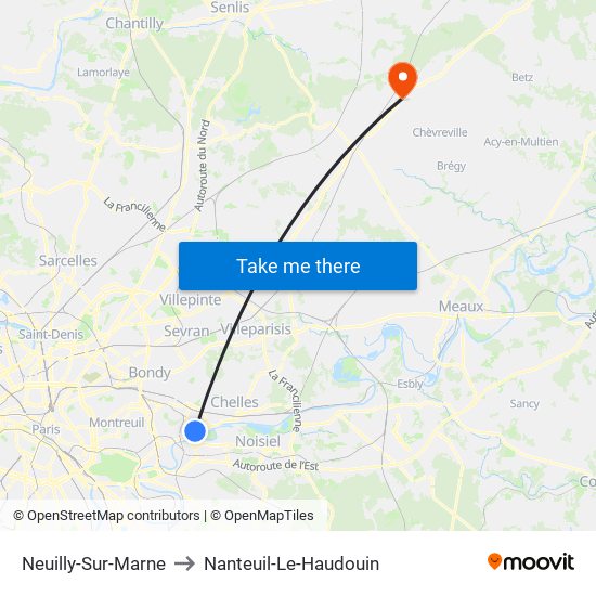 Neuilly-Sur-Marne to Nanteuil-Le-Haudouin map