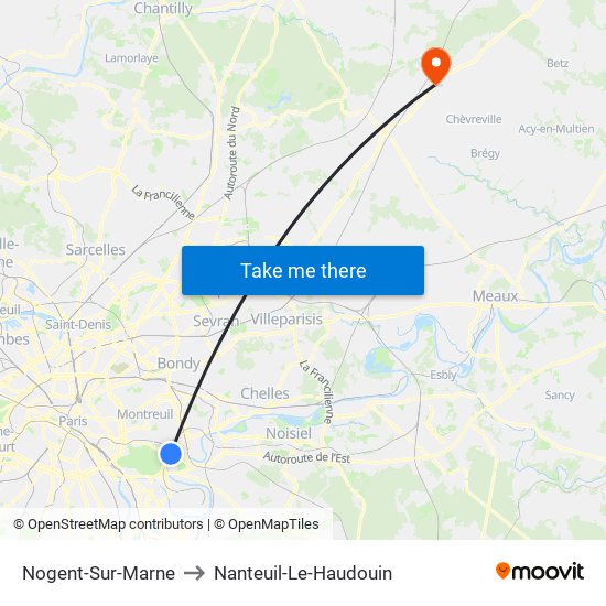 Nogent-Sur-Marne to Nanteuil-Le-Haudouin map