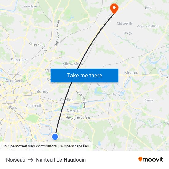 Noiseau to Nanteuil-Le-Haudouin map