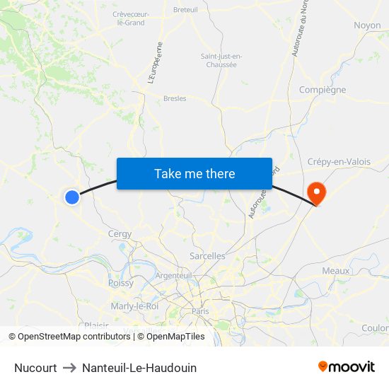 Nucourt to Nanteuil-Le-Haudouin map