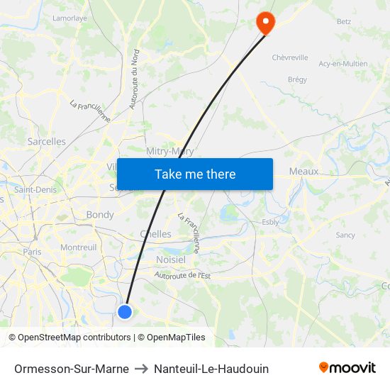 Ormesson-Sur-Marne to Nanteuil-Le-Haudouin map