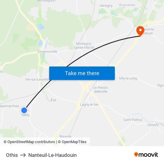 Othis to Nanteuil-Le-Haudouin map