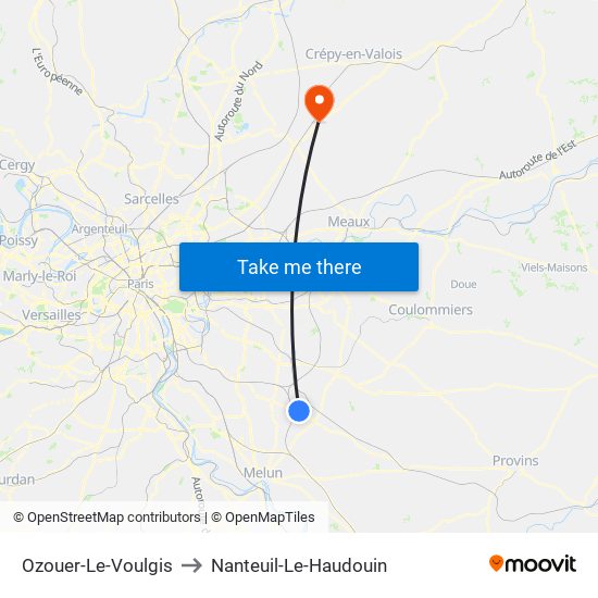 Ozouer-Le-Voulgis to Nanteuil-Le-Haudouin map