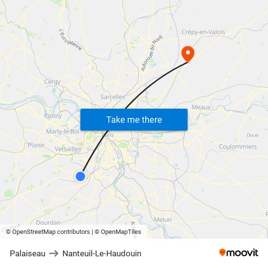 Palaiseau to Nanteuil-Le-Haudouin map