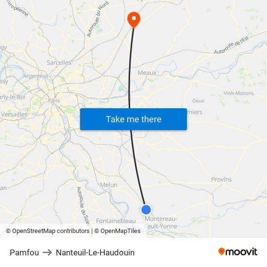 Pamfou to Nanteuil-Le-Haudouin map