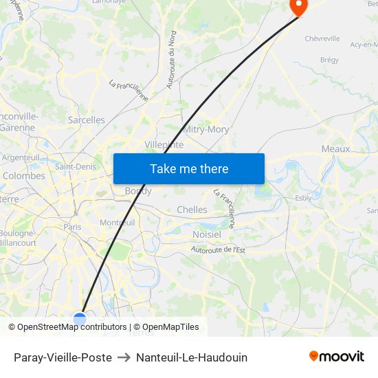 Paray-Vieille-Poste to Nanteuil-Le-Haudouin map