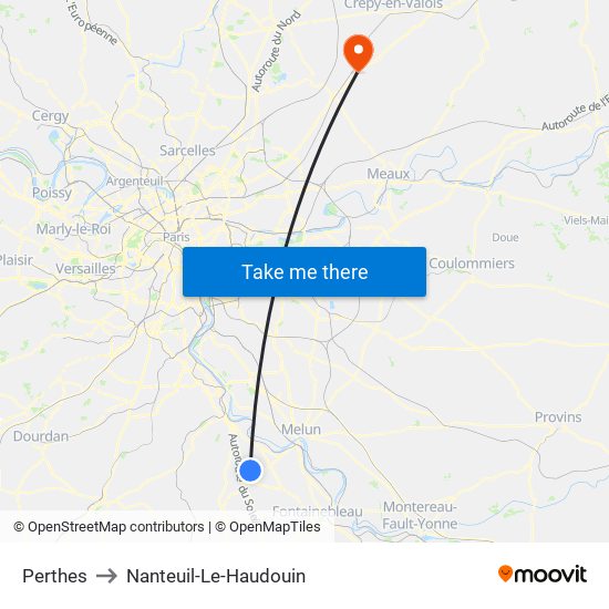 Perthes to Nanteuil-Le-Haudouin map
