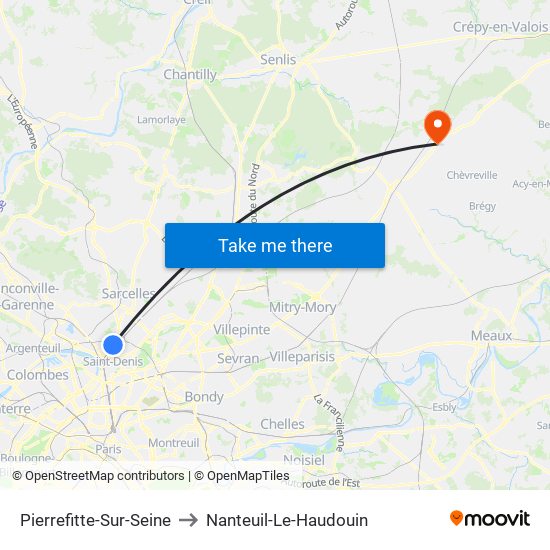 Pierrefitte-Sur-Seine to Nanteuil-Le-Haudouin map