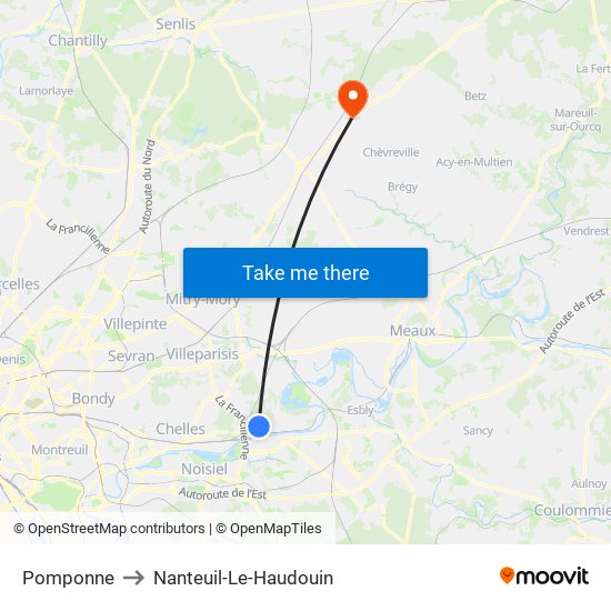 Pomponne to Nanteuil-Le-Haudouin map