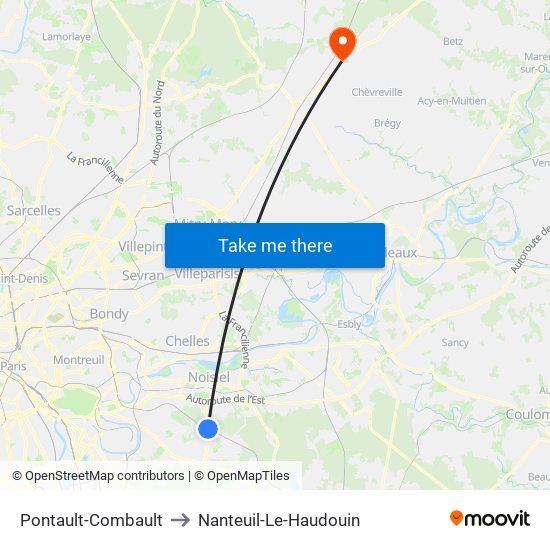 Pontault-Combault to Nanteuil-Le-Haudouin map