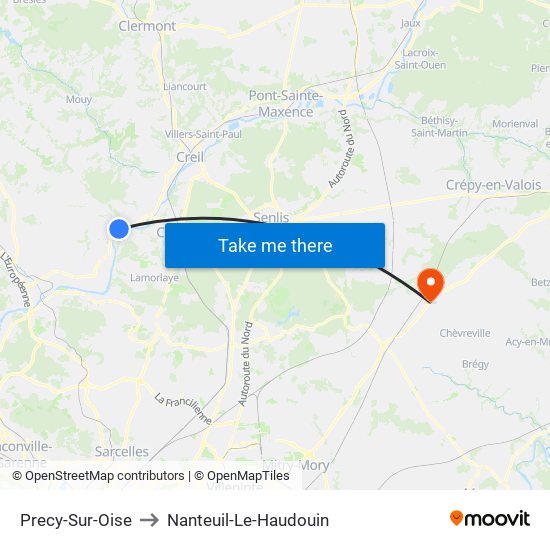 Precy-Sur-Oise to Nanteuil-Le-Haudouin map