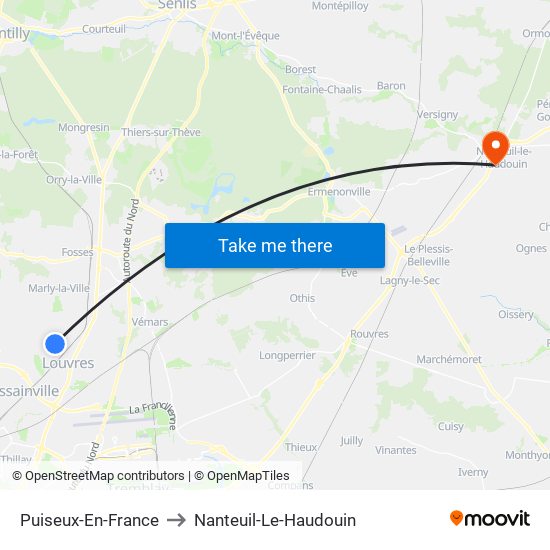 Puiseux-En-France to Nanteuil-Le-Haudouin map