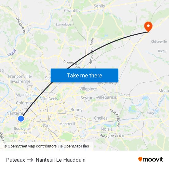 Puteaux to Nanteuil-Le-Haudouin map