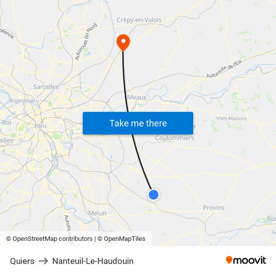 Quiers to Nanteuil-Le-Haudouin map