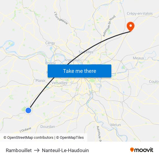 Rambouillet to Nanteuil-Le-Haudouin map