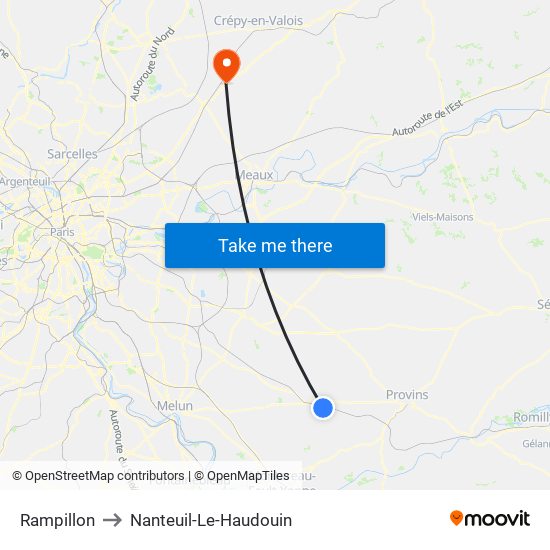 Rampillon to Nanteuil-Le-Haudouin map