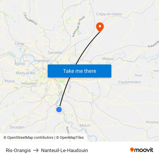 Ris-Orangis to Nanteuil-Le-Haudouin map