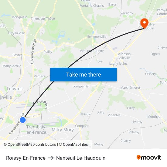 Roissy-En-France to Nanteuil-Le-Haudouin map