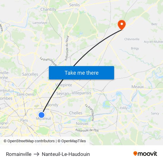 Romainville to Nanteuil-Le-Haudouin map