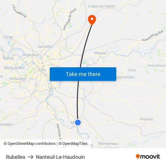 Rubelles to Nanteuil-Le-Haudouin map