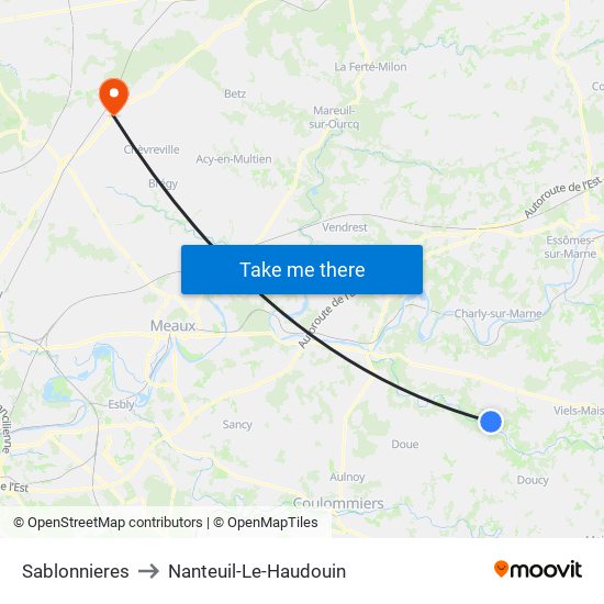 Sablonnieres to Nanteuil-Le-Haudouin map