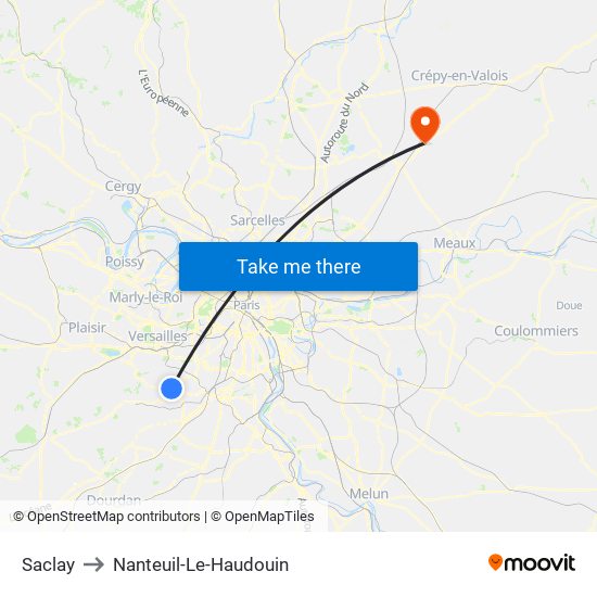 Saclay to Nanteuil-Le-Haudouin map