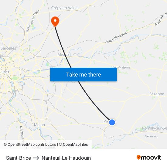 Saint-Brice to Nanteuil-Le-Haudouin map