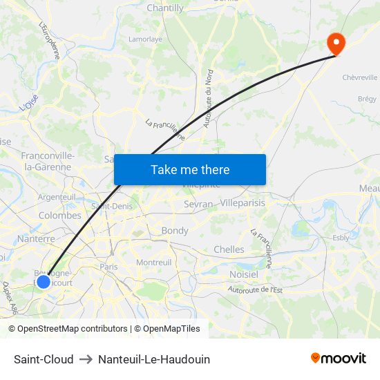Saint-Cloud to Nanteuil-Le-Haudouin map