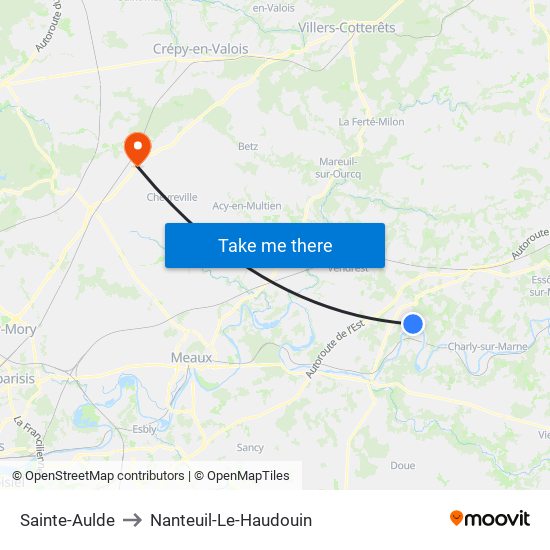 Sainte-Aulde to Nanteuil-Le-Haudouin map