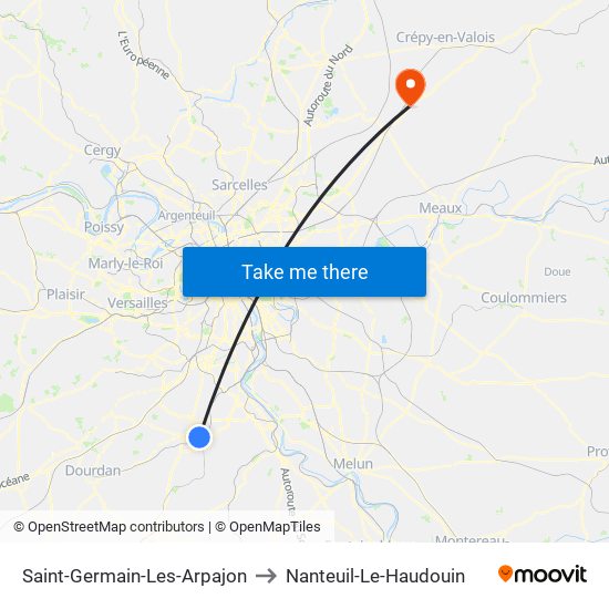 Saint-Germain-Les-Arpajon to Nanteuil-Le-Haudouin map