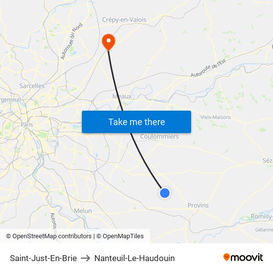 Saint-Just-En-Brie to Nanteuil-Le-Haudouin map