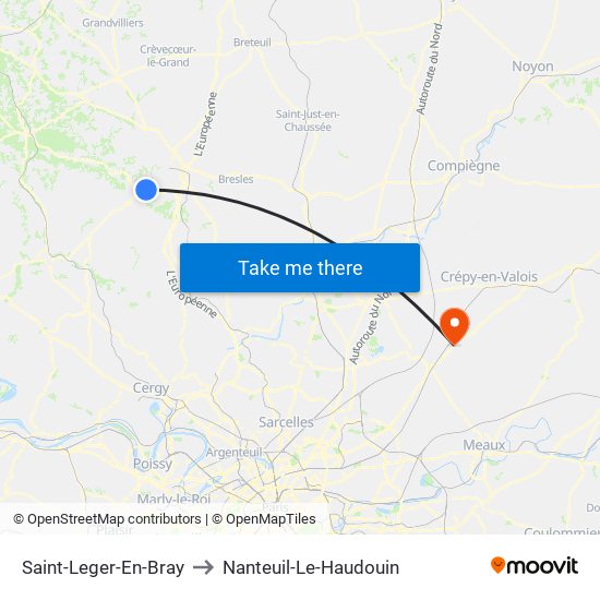 Saint-Leger-En-Bray to Nanteuil-Le-Haudouin map