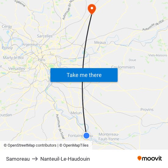 Samoreau to Nanteuil-Le-Haudouin map