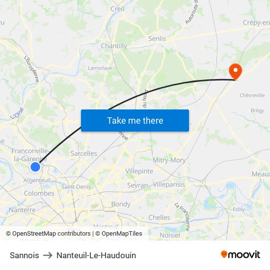Sannois to Nanteuil-Le-Haudouin map
