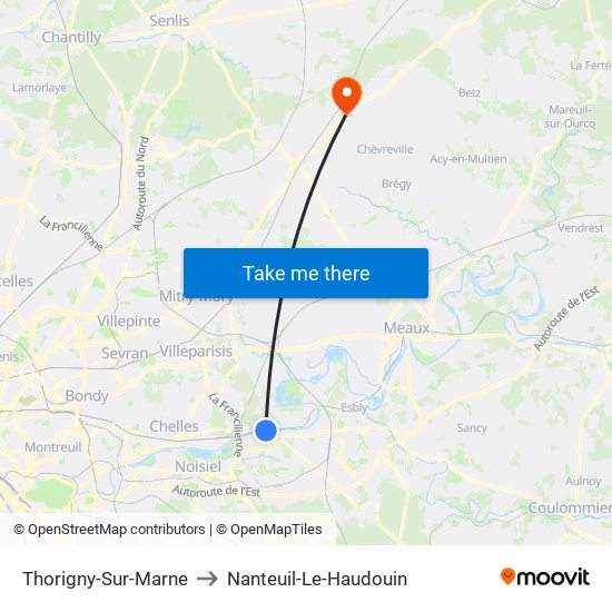 Thorigny-Sur-Marne to Nanteuil-Le-Haudouin map
