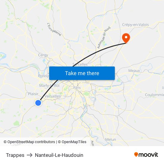 Trappes to Nanteuil-Le-Haudouin map