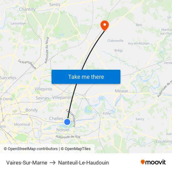 Vaires-Sur-Marne to Nanteuil-Le-Haudouin map