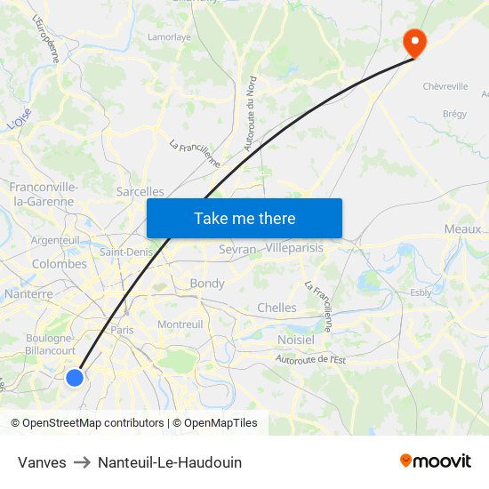 Vanves to Nanteuil-Le-Haudouin map