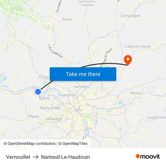 Vernouillet to Nanteuil-Le-Haudouin map