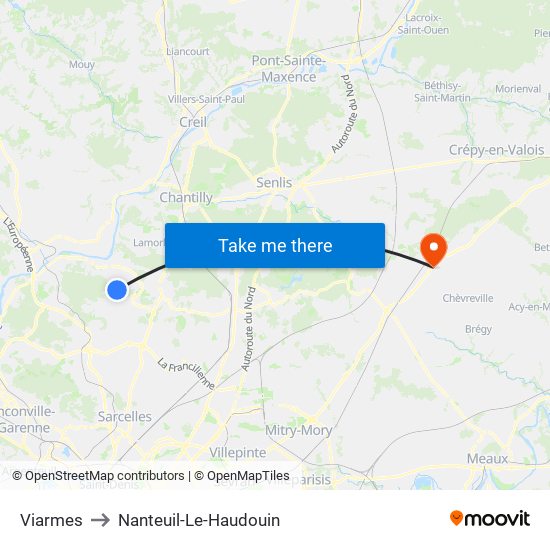 Viarmes to Nanteuil-Le-Haudouin map