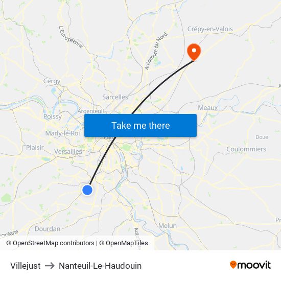 Villejust to Nanteuil-Le-Haudouin map