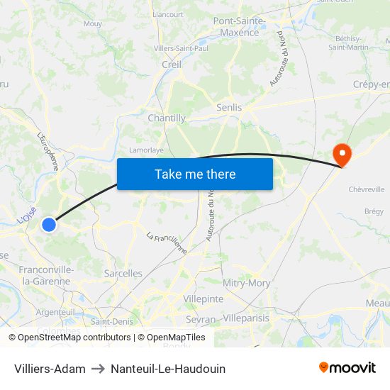 Villiers-Adam to Nanteuil-Le-Haudouin map
