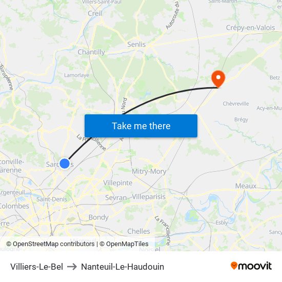Villiers-Le-Bel to Nanteuil-Le-Haudouin map
