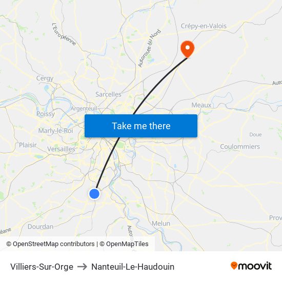 Villiers-Sur-Orge to Nanteuil-Le-Haudouin map