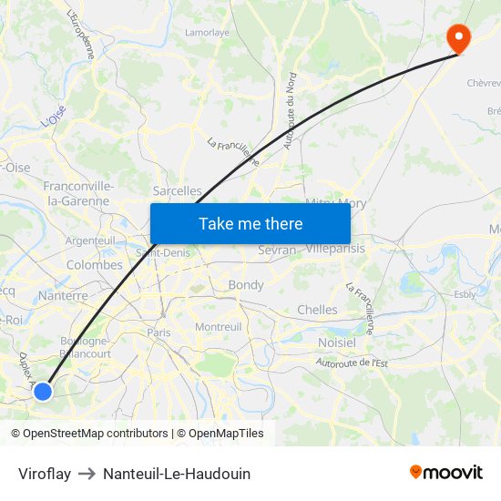 Viroflay to Nanteuil-Le-Haudouin map